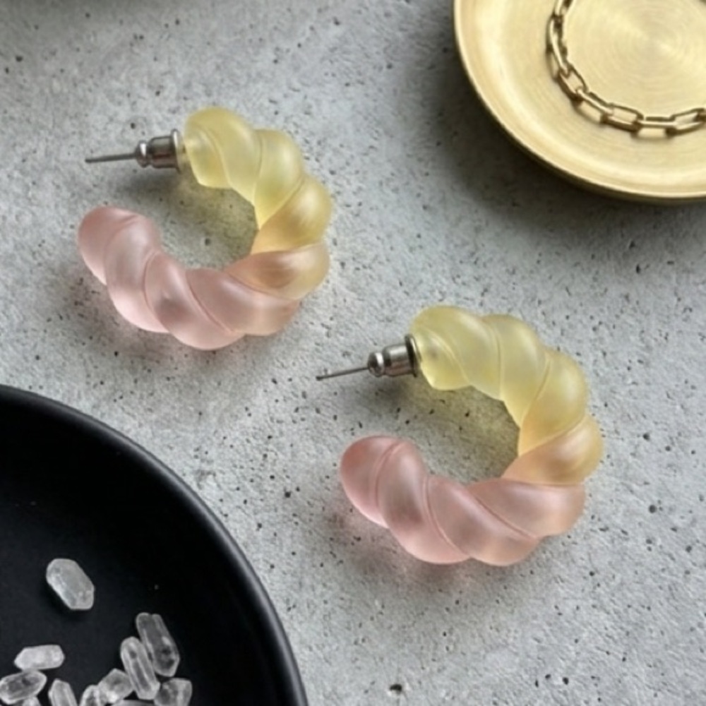 Vintage Ombré Frosted Lucite Twisted Hoop Earrings